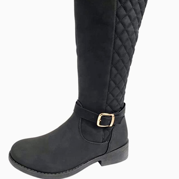 Shoes - Womens Quilted Knee High Boots Flat Heel with Side